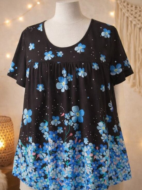 Tops - Dark Floral Stretch Tunic Top L Whimsigoth Casual Chic Cottagecore Romantic